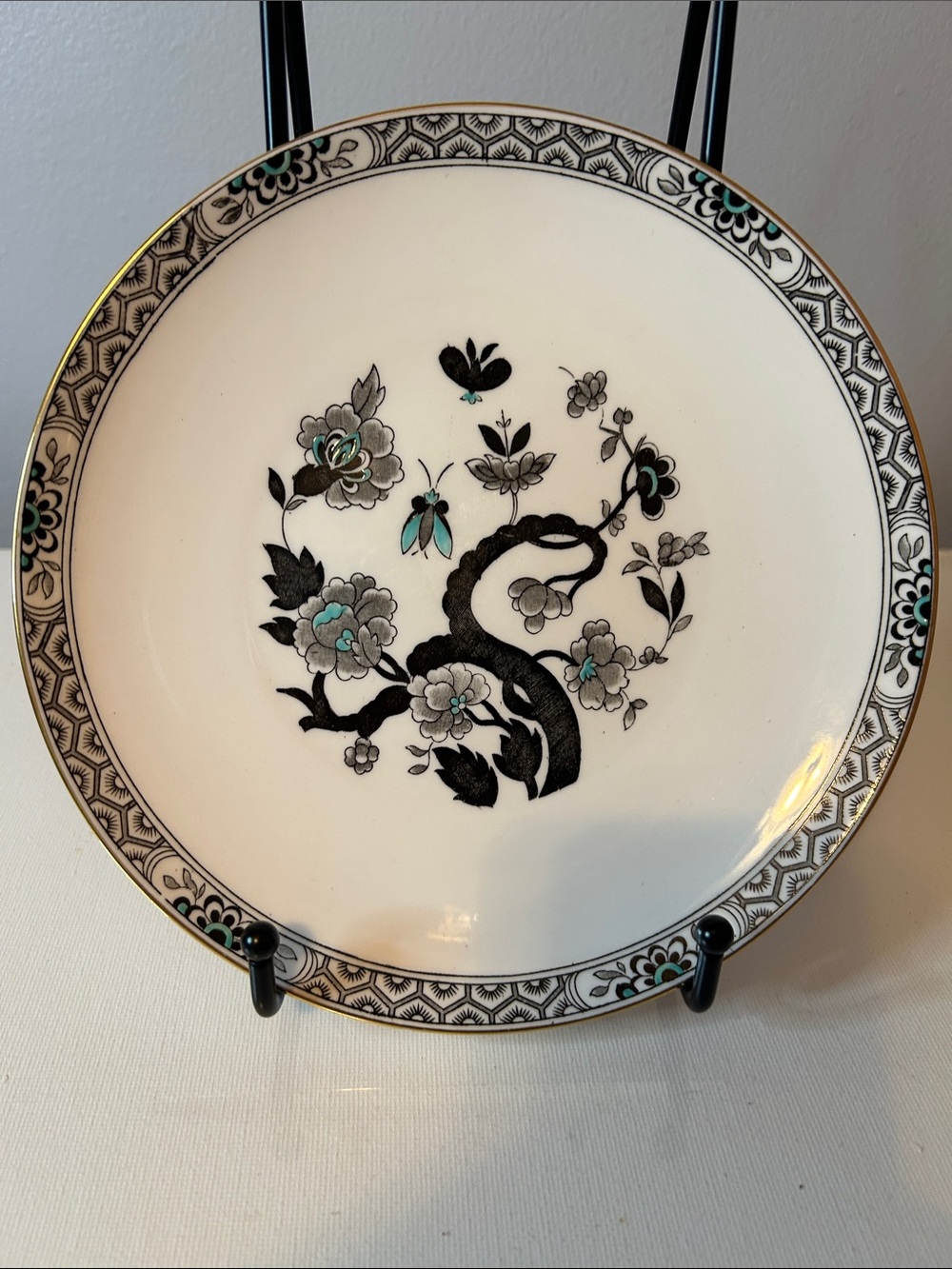 Decorative Black and Teal Floral Porcelain Plate